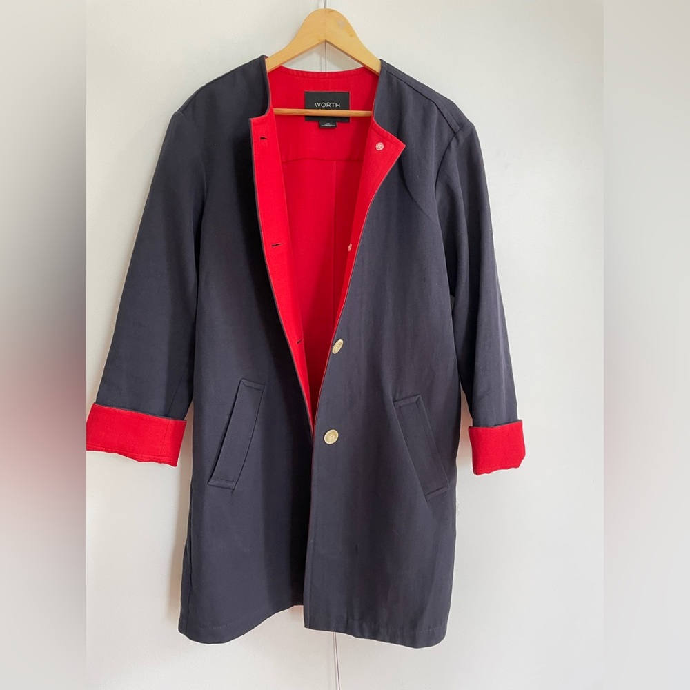WORTH NEW YORK NAVY RED Flax/Cotton Blend Medium Jacket